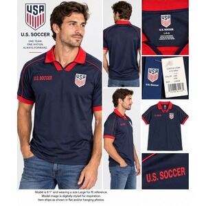 NWT U.S. Soccer Polo Shirt Large Navy Red USA Soccer Athletic